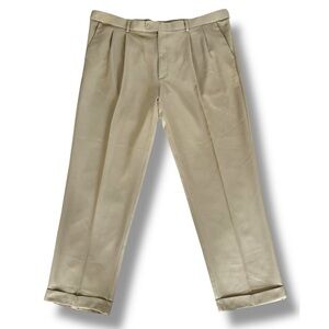 Savane Men's 42x32 Easy Care Pleated Tan Khaki Dress Pants Slacks Trousers EUC